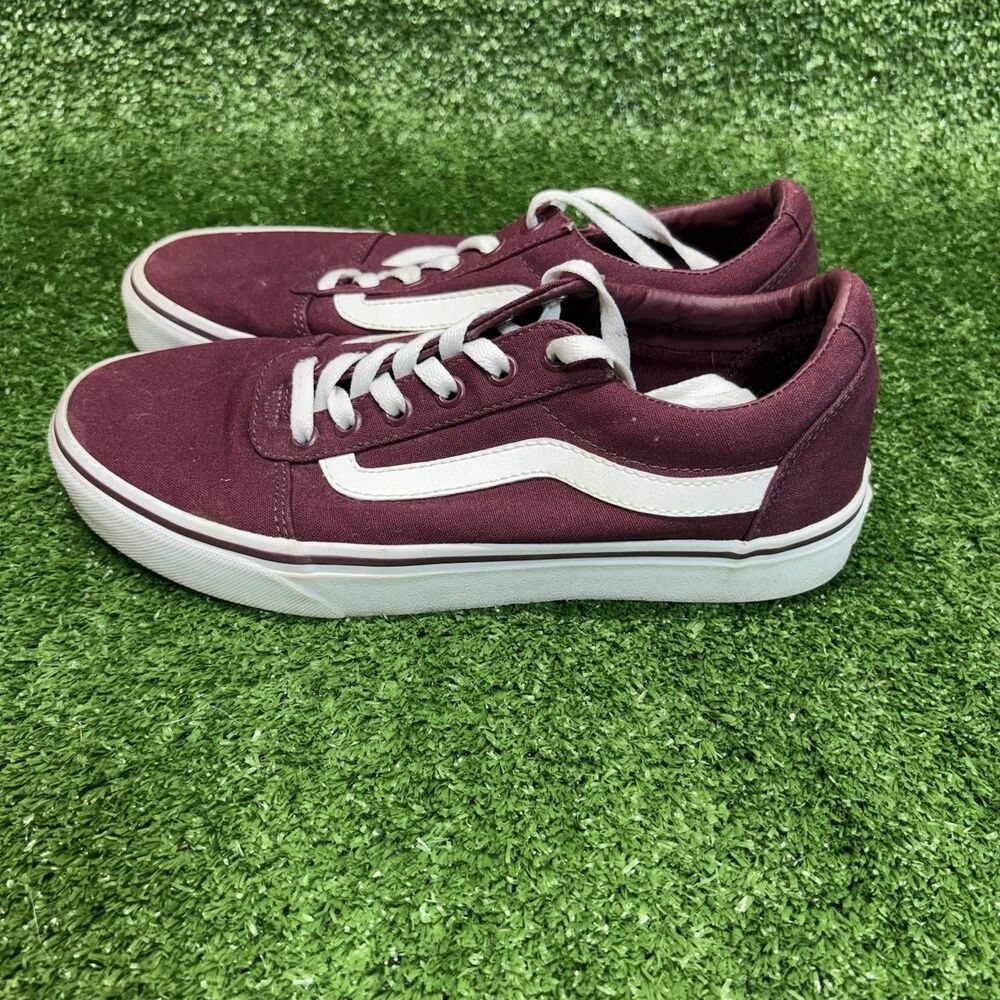 Vans Off The Wall Skate Low Top Shoes Womens Size 8.5 Ward Burgundy Red White